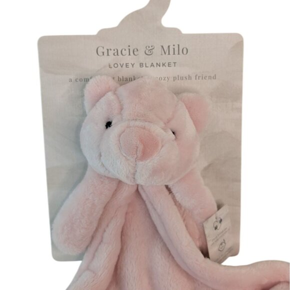 Gracie & Milo Pale Pink Teddy Bear Lovey Baby Security Blanket 15" NWT - Picture 2 of 6